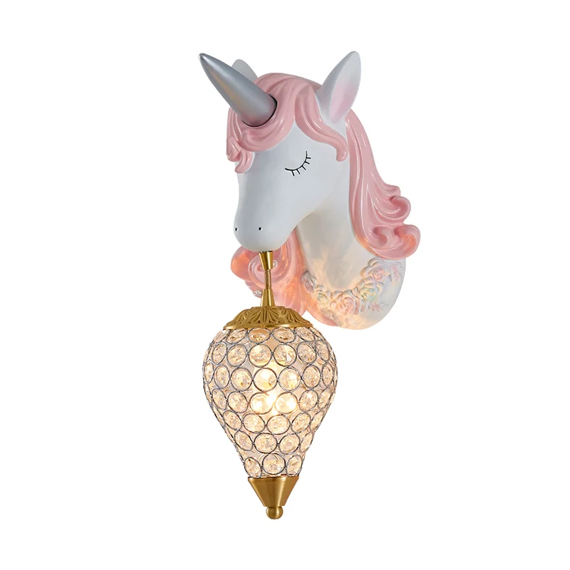 Uitgeholde wandlamp Scandinavische kristallen enkele wandlamp met eenhoorndecor Clearhalo