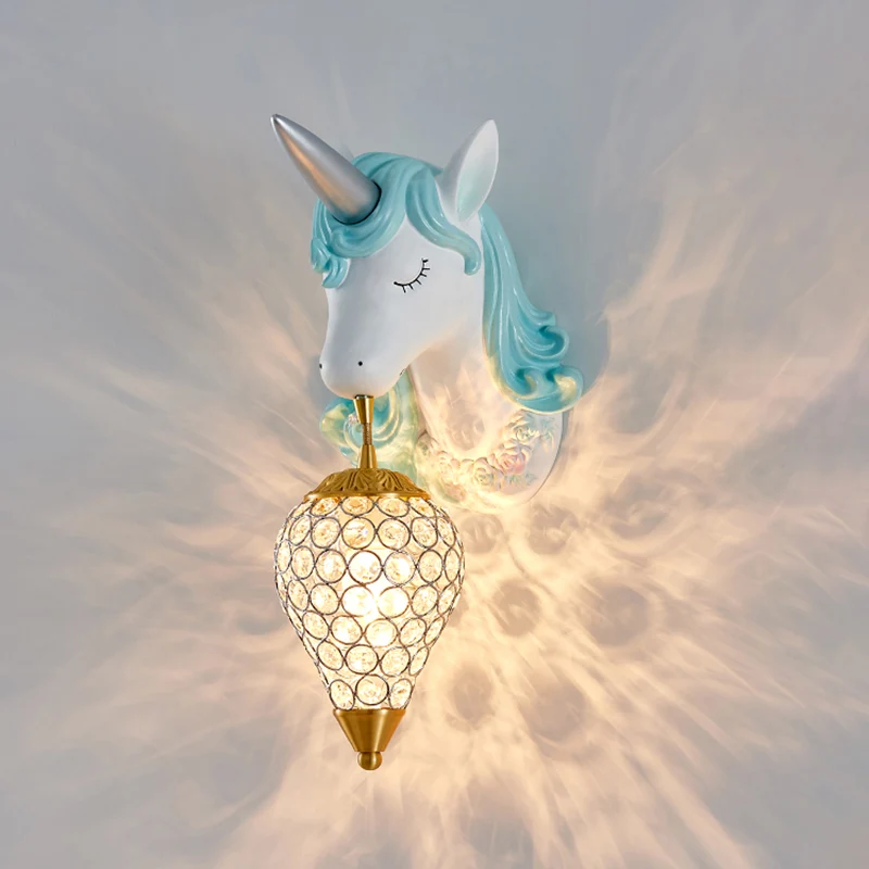 Uitgeholde wandlamp Scandinavische kristallen enkele wandlamp met eenhoorndecor Clearhalo