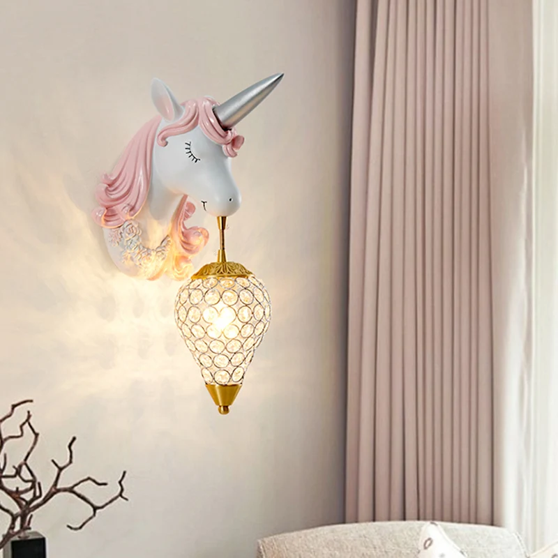 Uitgeholde wandlamp Scandinavische kristallen enkele wandlamp met eenhoorndecor Clearhalo