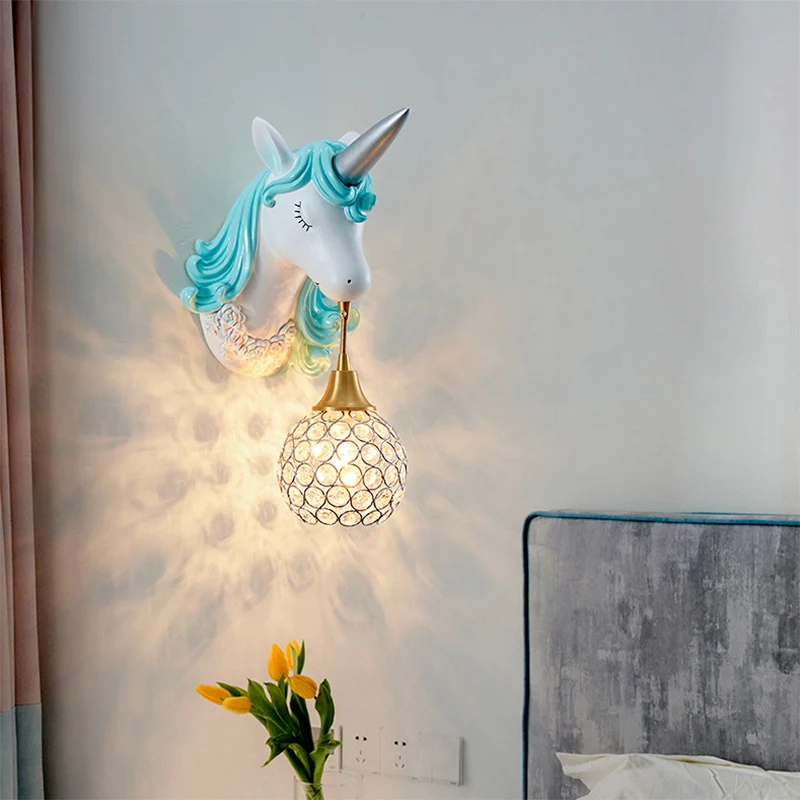Uitgeholde wandlamp Scandinavische kristallen enkele wandlamp met eenhoorndecor Clearhalo