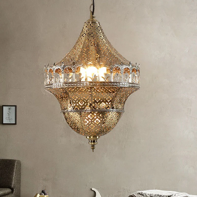 Uitgesneden gang hanglamp Arabisch metallic 1-lichts gouden hanglamp Clearhalo