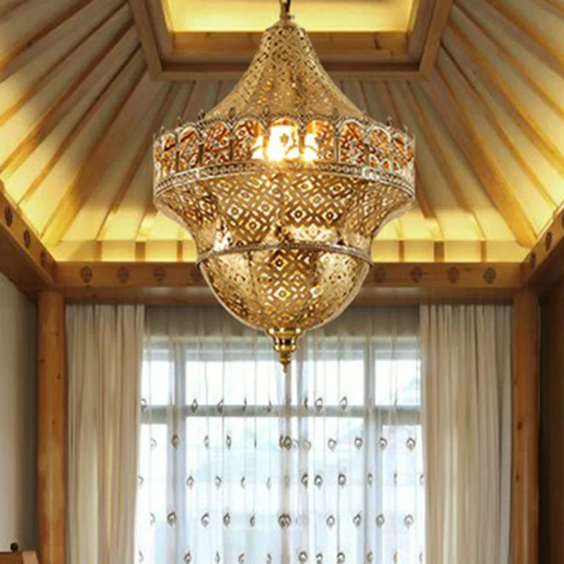 Uitgesneden gang hanglamp Arabisch metallic 1-lichts gouden hanglamp Clearhalo