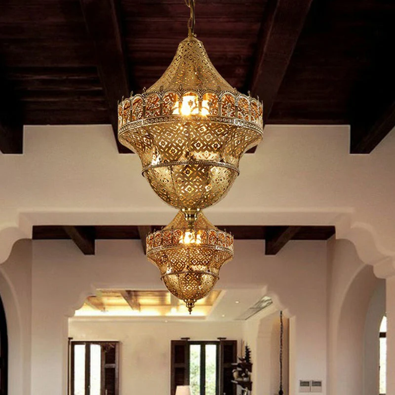 Uitgesneden gang hanglamp Arabisch metallic 1-lichts gouden hanglamp Clearhalo