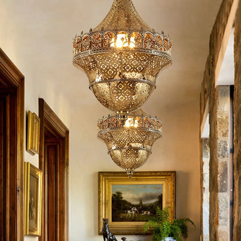 Uitgesneden gang hanglamp Arabisch metallic 1-lichts gouden hanglamp Clearhalo