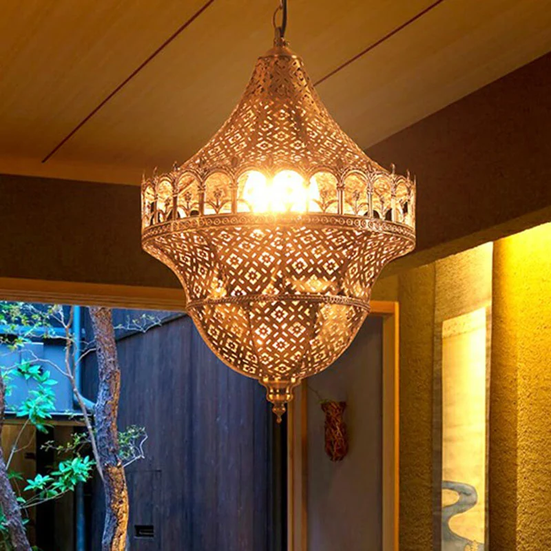 Uitgesneden gang hanglamp Arabisch metallic 1-lichts gouden hanglamp Clearhalo