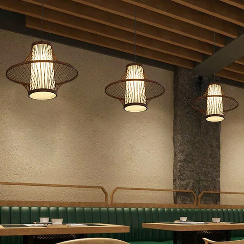 Uitlopende bamboe hanglamp Aziatische enkele lamp ophangverlichting met witte kap aan de binnenkant Clearhalo