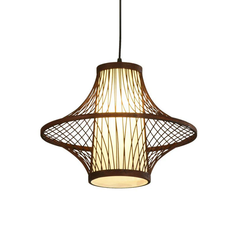 Uitlopende bamboe hanglamp Aziatische enkele lamp ophangverlichting met witte kap aan de binnenkant Clearhalo