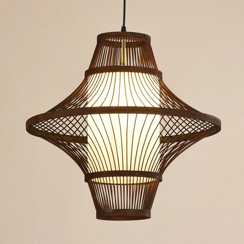 Uitlopende bamboe hanglamp Aziatische enkele lamp ophangverlichting met witte kap aan de binnenkant Clearhalo