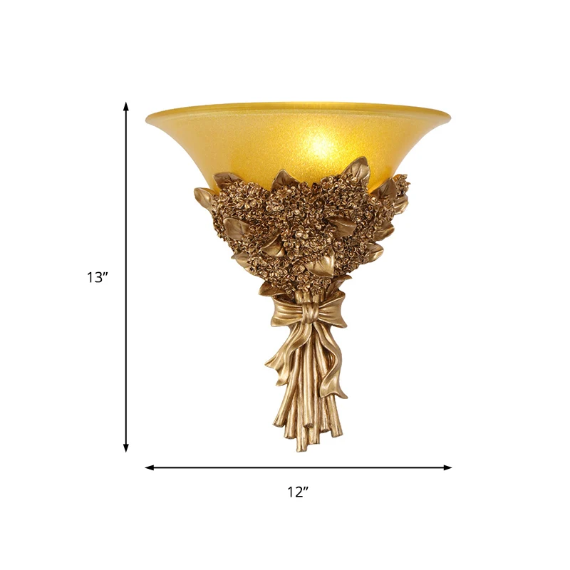 Uitlopende ganglamp Wandlamp Vintage amber/wit glas 1 lichtblauw/gouden bloem Schanslamp Clearhalo