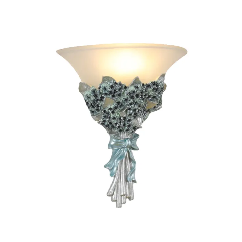 Uitlopende ganglamp Wandlamp Vintage amber/wit glas 1 lichtblauw/gouden bloem Schanslamp Clearhalo