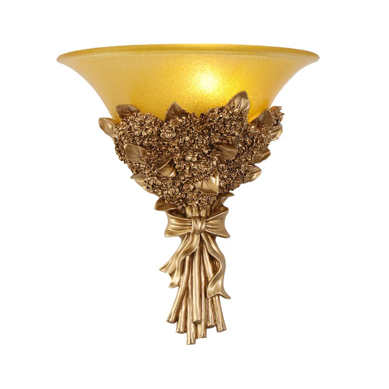 Uitlopende ganglamp Wandlamp Vintage amber/wit glas 1 lichtblauw/gouden bloem Schanslamp Clearhalo