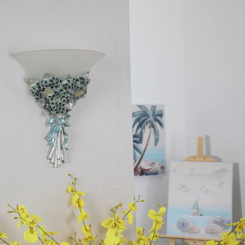Uitlopende ganglamp Wandlamp Vintage amber/wit glas 1 lichtblauw/gouden bloem Schanslamp Clearhalo