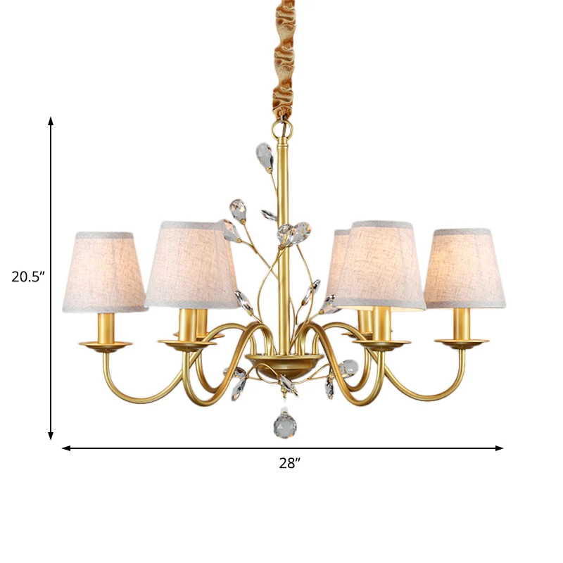 Uitlopende hangende kroonluchter, hedendaagse stof, schaduwrijk 6/8 lichts, messing plafondlamp met kristallen accenten Cl...
