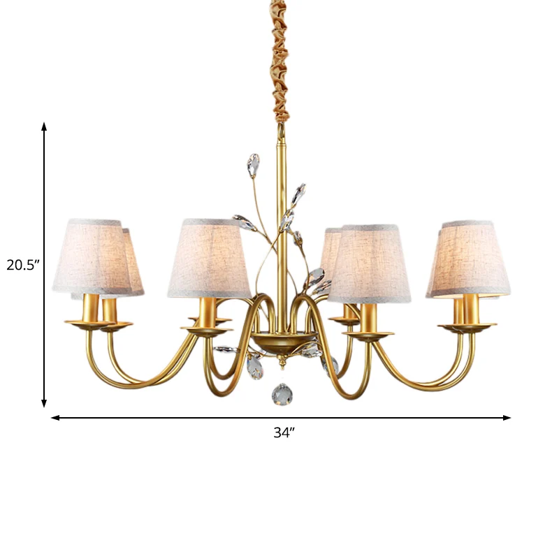 Uitlopende hangende kroonluchter, hedendaagse stof, schaduwrijk 6/8 lichts, messing plafondlamp met kristallen accenten Cl...