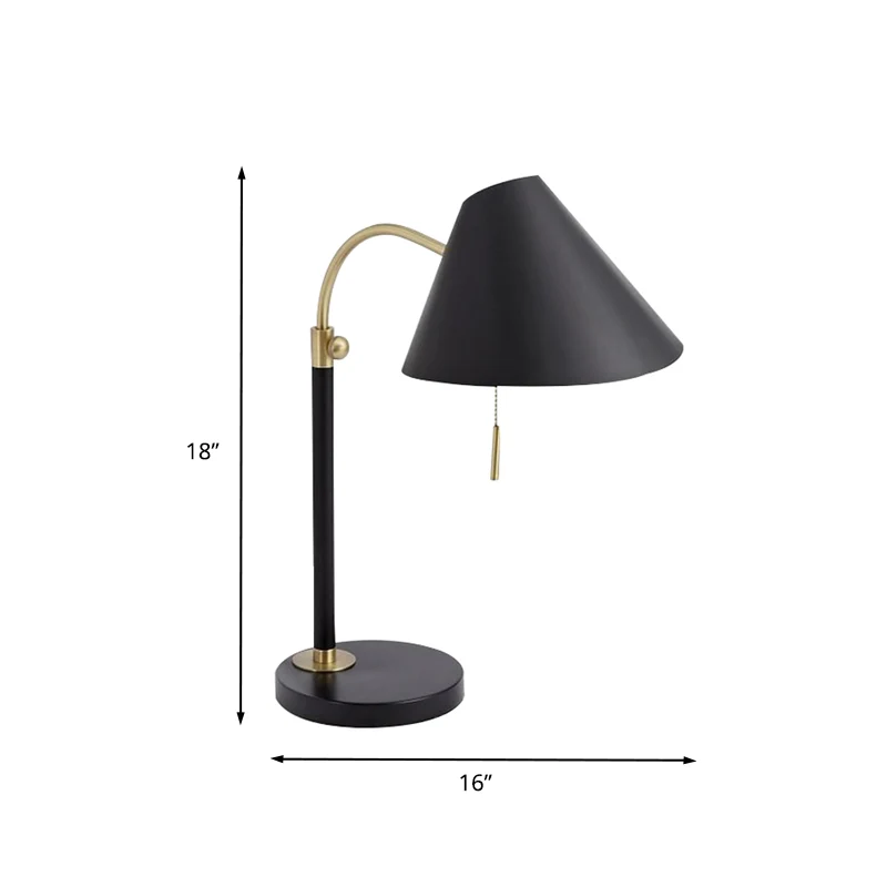 Uitlopende ijzeren tafelverlichting Eenvoudig 1-lamps leeslamp met zwarte afwerking en trekketting voor studeerkamer Clear...