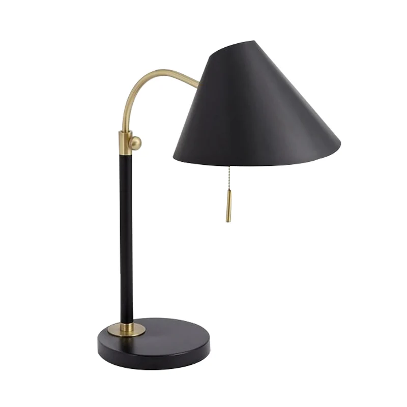 Uitlopende ijzeren tafelverlichting Eenvoudig 1-lamps leeslamp met zwarte afwerking en trekketting voor studeerkamer Clear...