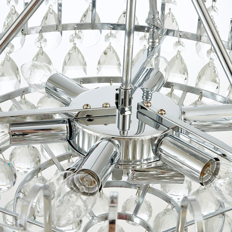 Uitlopende kristallen semi-plafondlamp Modern 4-lichts chroom binnenverlichting voor eetkamer Clearhalo