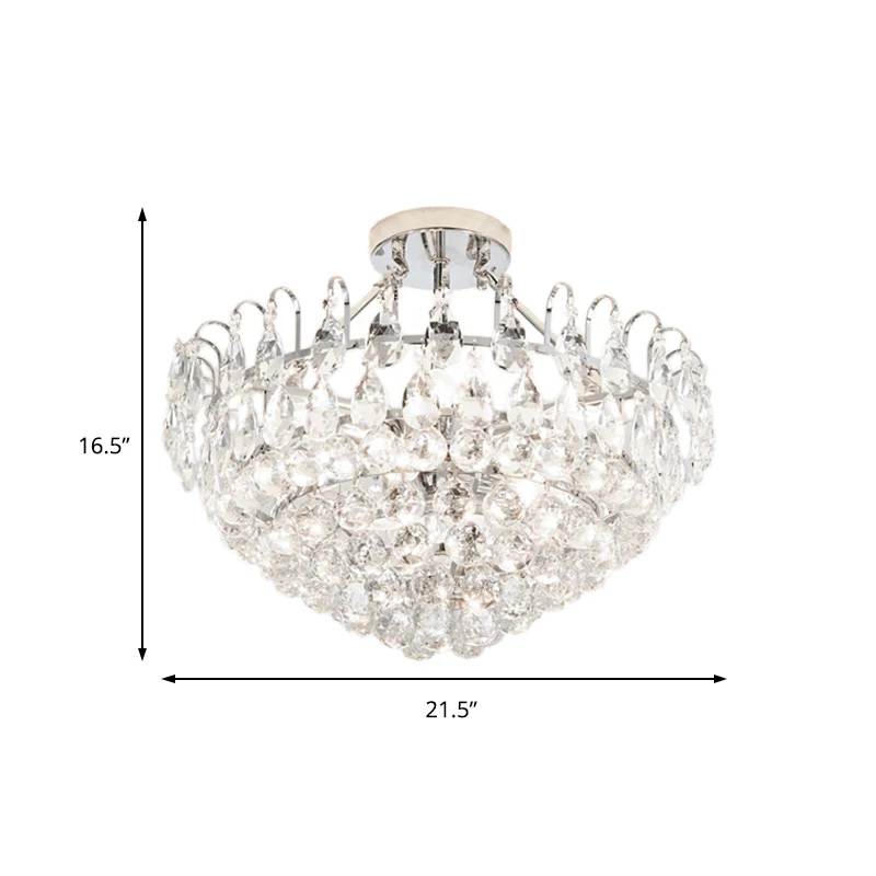 Uitlopende kristallen semi-plafondlamp Modern 4-lichts chroom binnenverlichting voor eetkamer Clearhalo
