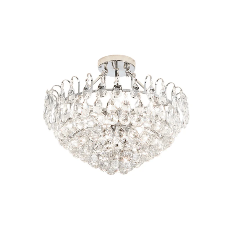 Uitlopende kristallen semi-plafondlamp Modern 4-lichts chroom binnenverlichting voor eetkamer Clearhalo