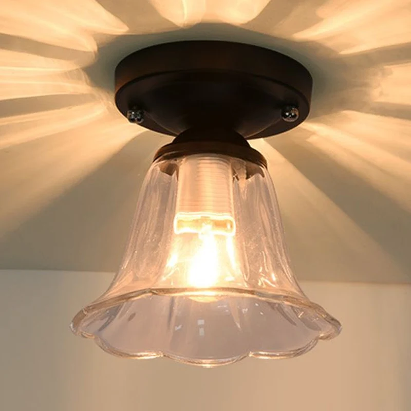 Uitlopende lampenkap, helder glas, semi-inbouw, industriële ganglamp met 1 lamp, zwart Clearhalo