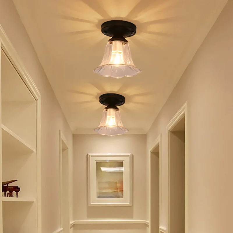 Uitlopende lampenkap, helder glas, semi-inbouw, industriële ganglamp met 1 lamp, zwart Clearhalo