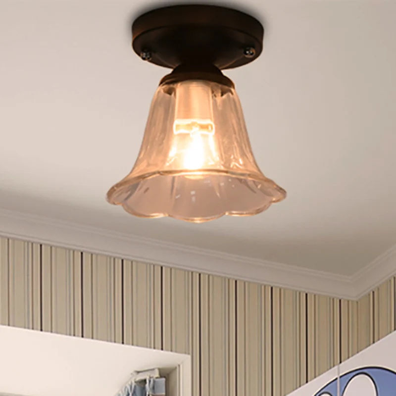 Uitlopende lampenkap, helder glas, semi-inbouw, industriële ganglamp met 1 lamp, zwart Clearhalo