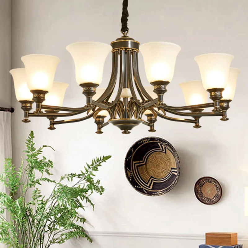 Uitlopende matglazen hanglamp Rustiek woonkamerkroonluchterlicht zwart Clearhalo