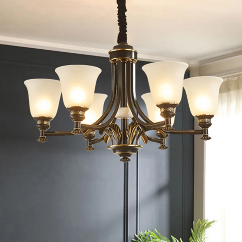 Uitlopende matglazen hanglamp Rustiek woonkamerkroonluchterlicht zwart Clearhalo