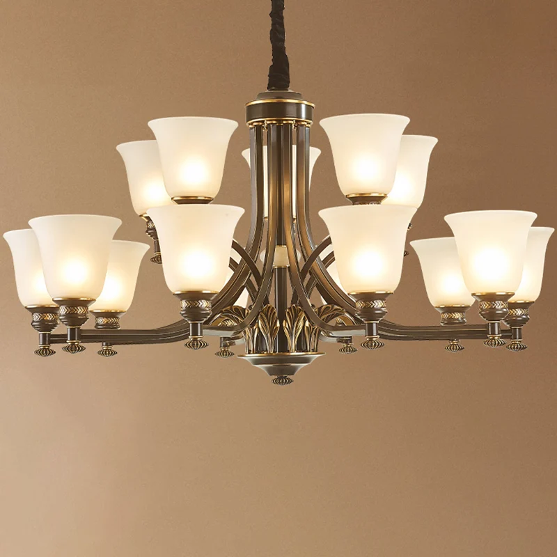 Uitlopende matglazen hanglamp Rustiek woonkamerkroonluchterlicht zwart Clearhalo