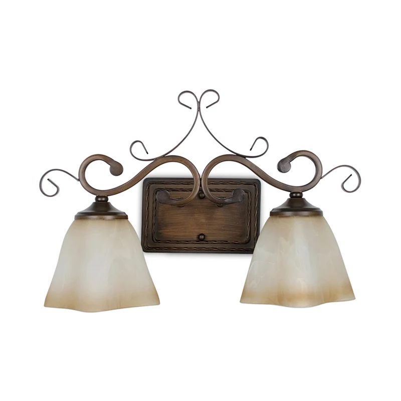 Uitlopende matglazen ijdelheidverlichting Traditionele 2-lichts badkamer wandlamp beige Clearhalo