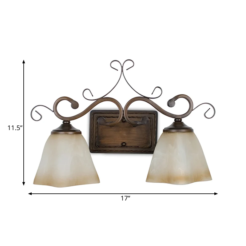 Uitlopende matglazen ijdelheidverlichting Traditionele 2-lichts badkamer wandlamp beige Clearhalo