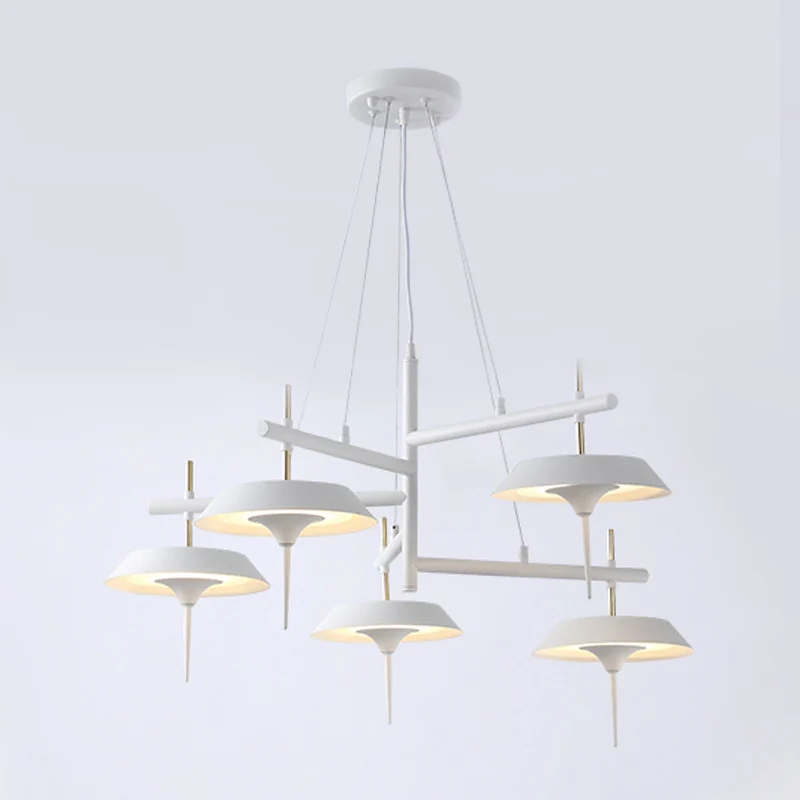Uitlopende metalen kroonluchterlamp Minimalistisch 5-lichts witte hanglamp voor eetkamer Clearhalo