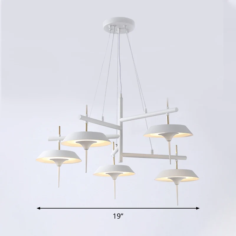 Uitlopende metalen kroonluchterlamp Minimalistisch 5-lichts witte hanglamp voor eetkamer Clearhalo