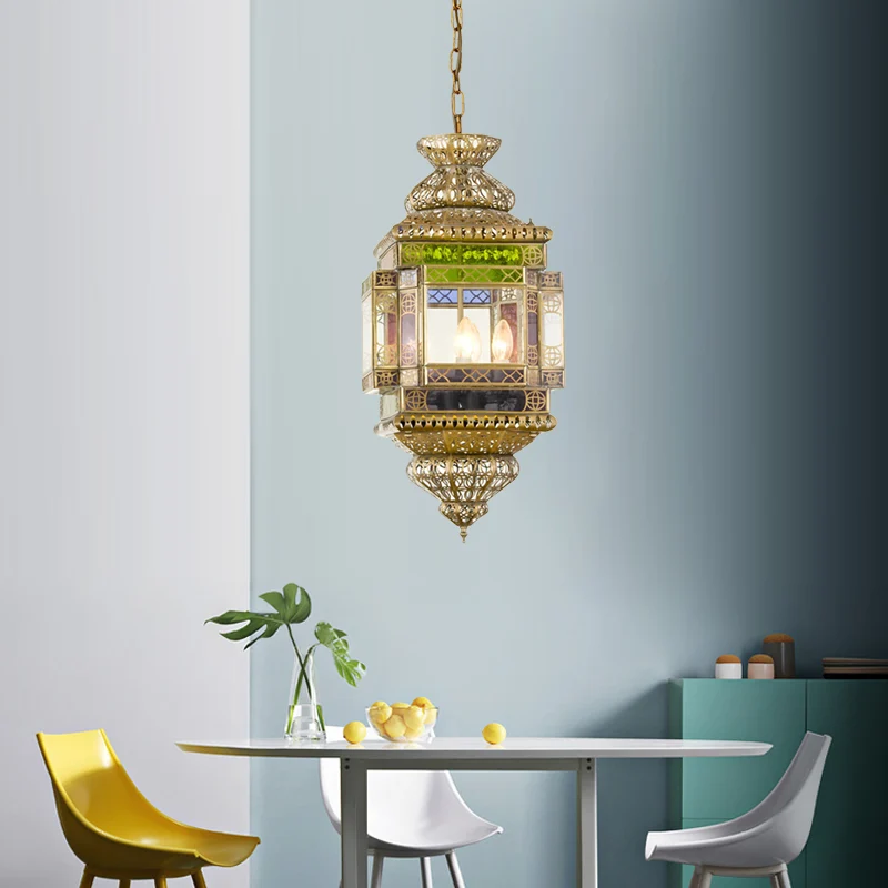 Uitsparing Restaurant Hangende Kroonluchter Arabisch Metaal 3 Lichts Messing Hanglamp Clearhalo