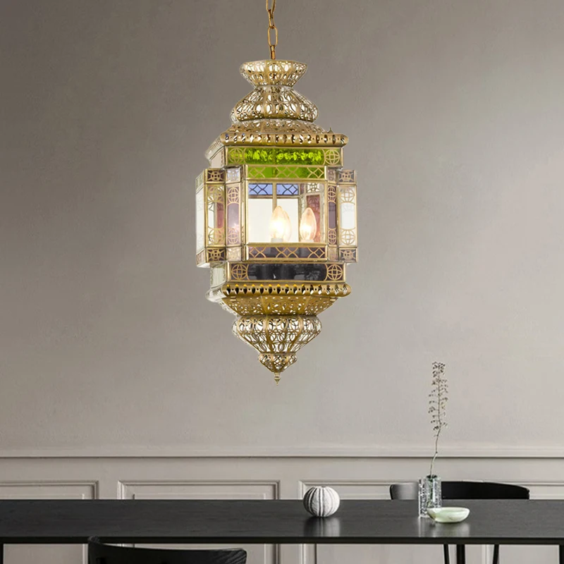 Uitsparing Restaurant Hangende Kroonluchter Arabisch Metaal 3 Lichts Messing Hanglamp Clearhalo