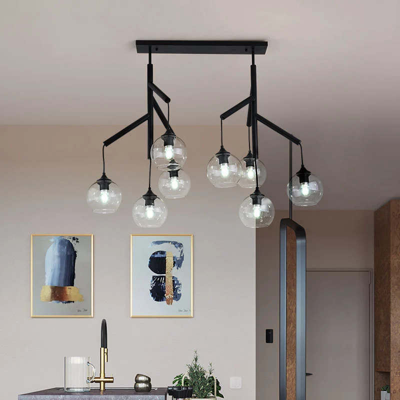 Ultramoderne, helderglazen eilandhanger met 8 lampen, hangende plafondarmaturen Clearhalo