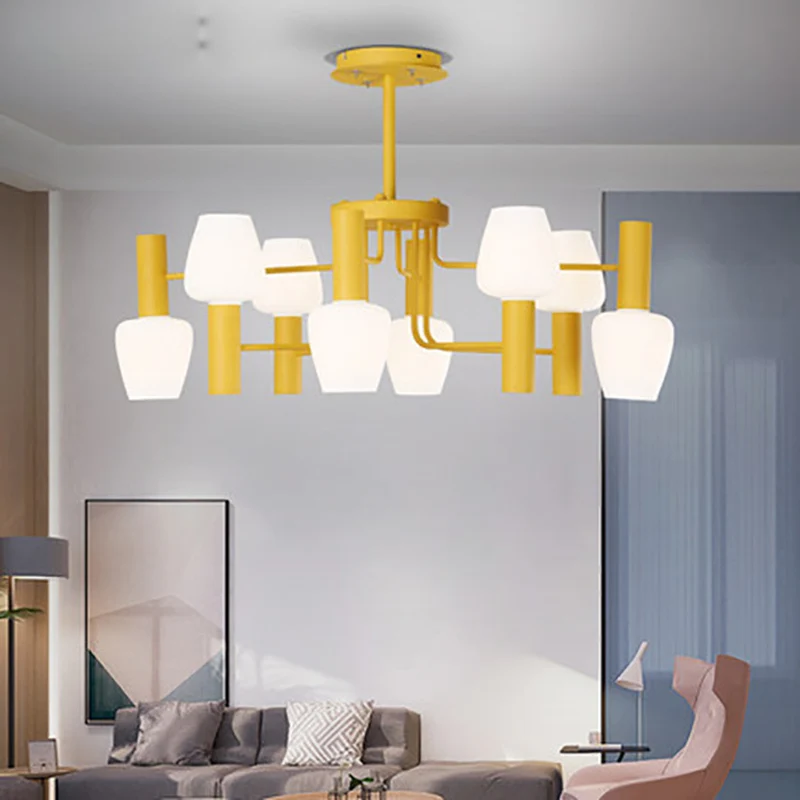 Undertint Bud-vormige plafondhanger 8 lampen Macaron Loft melkglazen kroonluchter Clearhalo