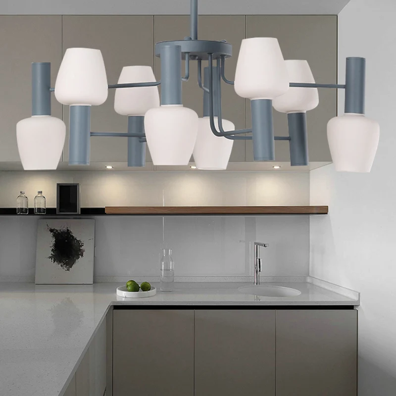 Undertint Bud-vormige plafondhanger 8 lampen Macaron Loft melkglazen kroonluchter Clearhalo