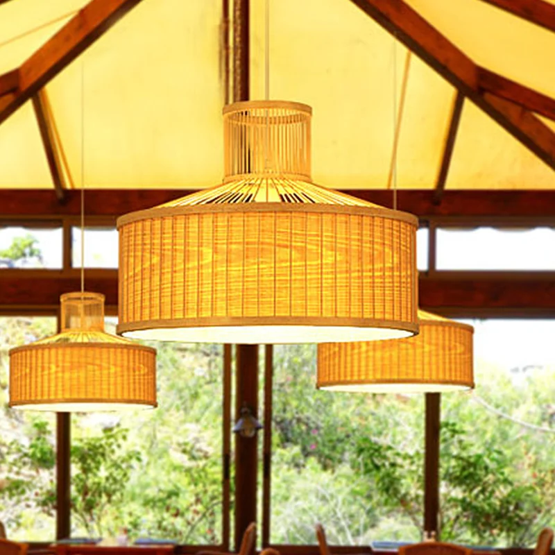 Urn hanglamp Chinese bamboe 1 kop beige plafond hanglamp, 18"/23,5" breed Clearhalo