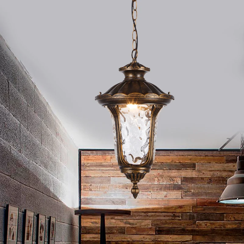 Urn Shade Patio Hanglamp Boerderij Helder Dimple Glas 1 Kop Zwart/Brons Afwerking Plafondophangarmatuur Clearhalo