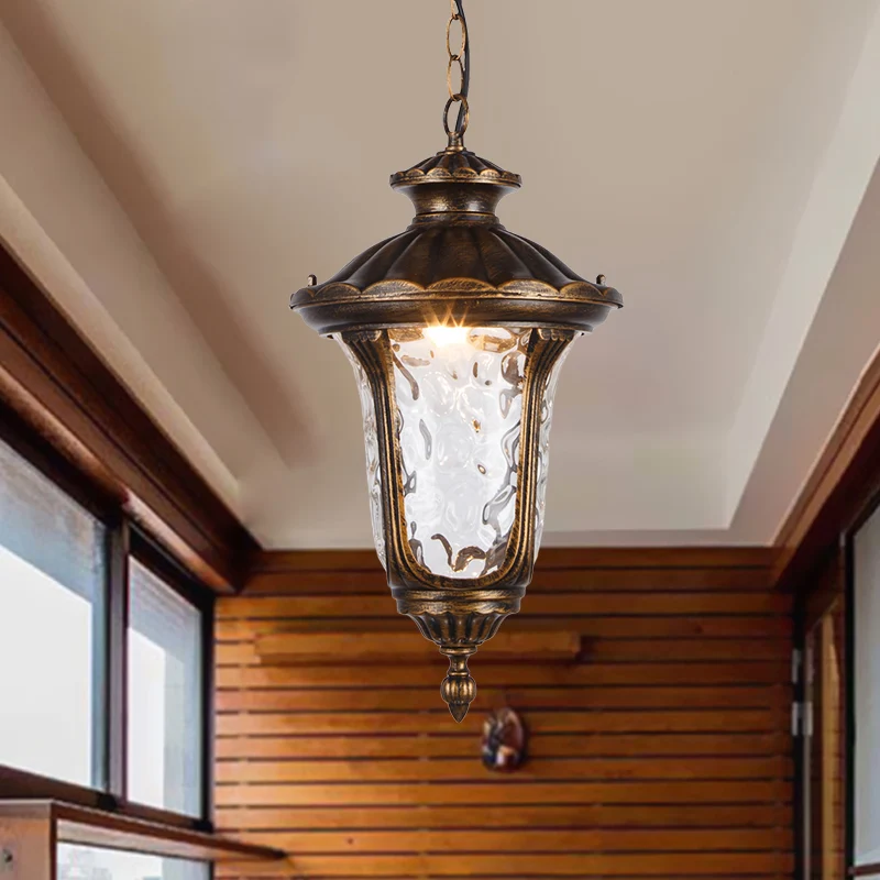 Urn Shade Patio Hanglamp Boerderij Helder Dimple Glas 1 Kop Zwart/Brons Afwerking Plafondophangarmatuur Clearhalo