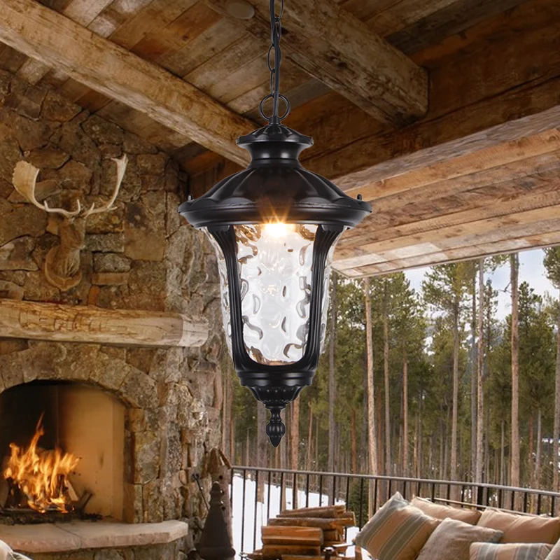 Urn Shade Patio Hanglamp Boerderij Helder Dimple Glas 1 Kop Zwart/Brons Afwerking Plafondophangarmatuur Clearhalo