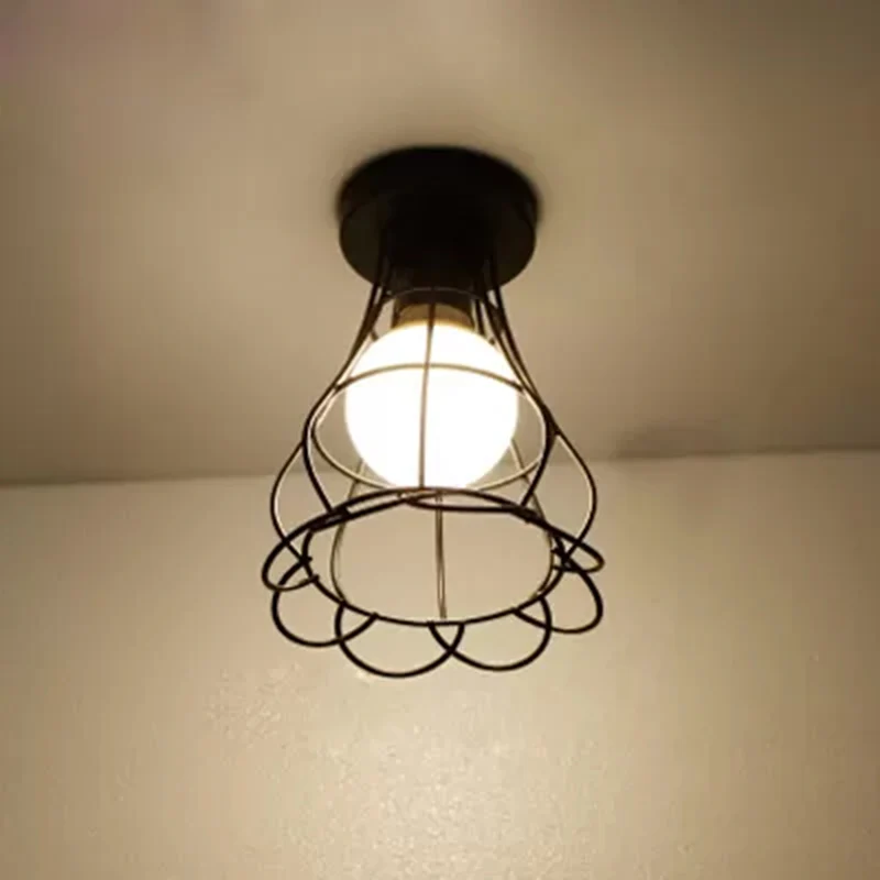 Urn/vaas kooi metalen inbouwlamp vintage stijl 1 lamp woonkamer plafondlamp zwart Clearhalo