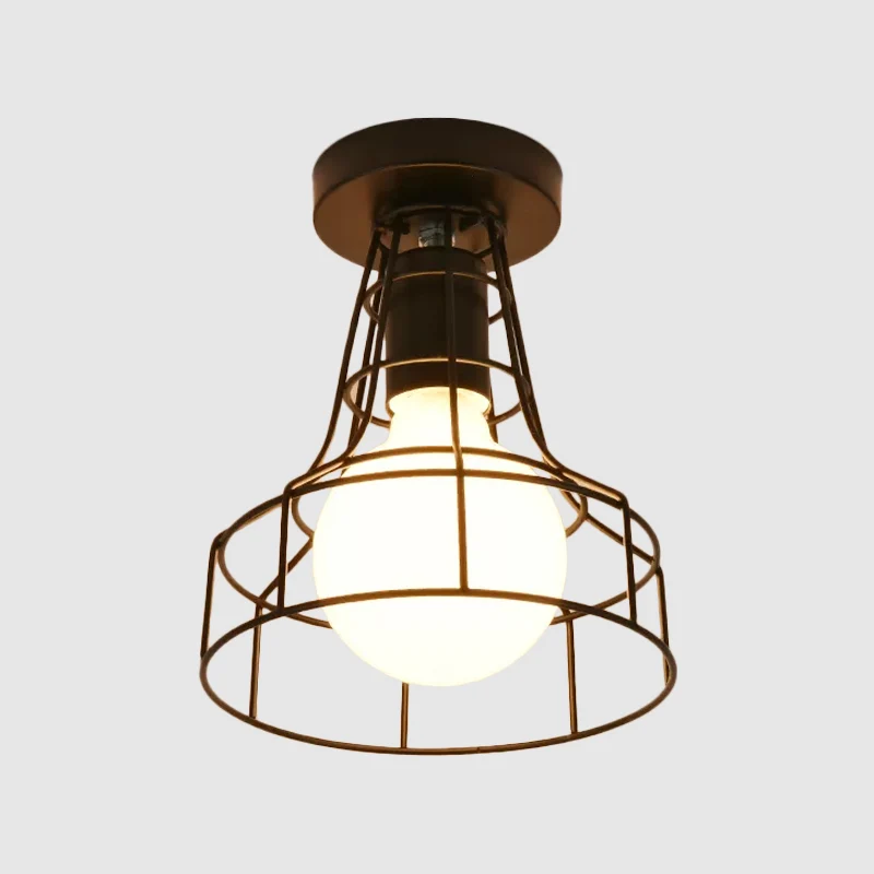 Urn/vaas kooi metalen inbouwlamp vintage stijl 1 lamp woonkamer plafondlamp zwart Clearhalo