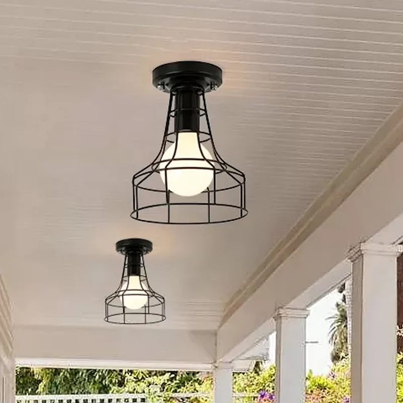 Urn/vaas kooi metalen inbouwlamp vintage stijl 1 lamp woonkamer plafondlamp zwart Clearhalo