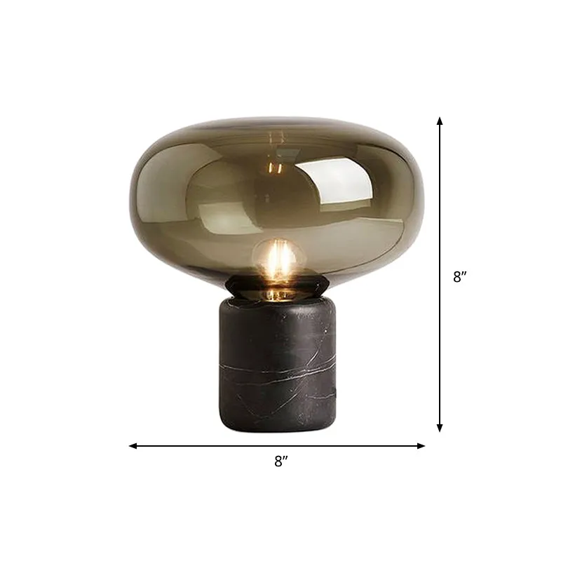 Urn-werklamp eigentijds rookgrijs glas, 1 lamp, 8"/13" brede zwarte tafellamp met marmeren voet Clearhalo