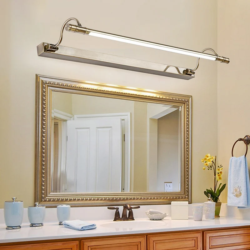 Vanity Lamp van metaal met nikkelafwerking Buisvormige wandlamp landelijke stijl met verstelbare gebogen arm Clearhalo