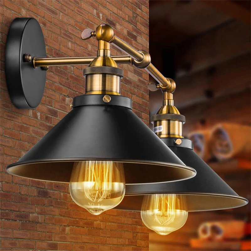 Vanity-wandlamp met conische kap, retro-industriële stijl, metaal, 2-lichts, ijdelheidslamp Clearhalo