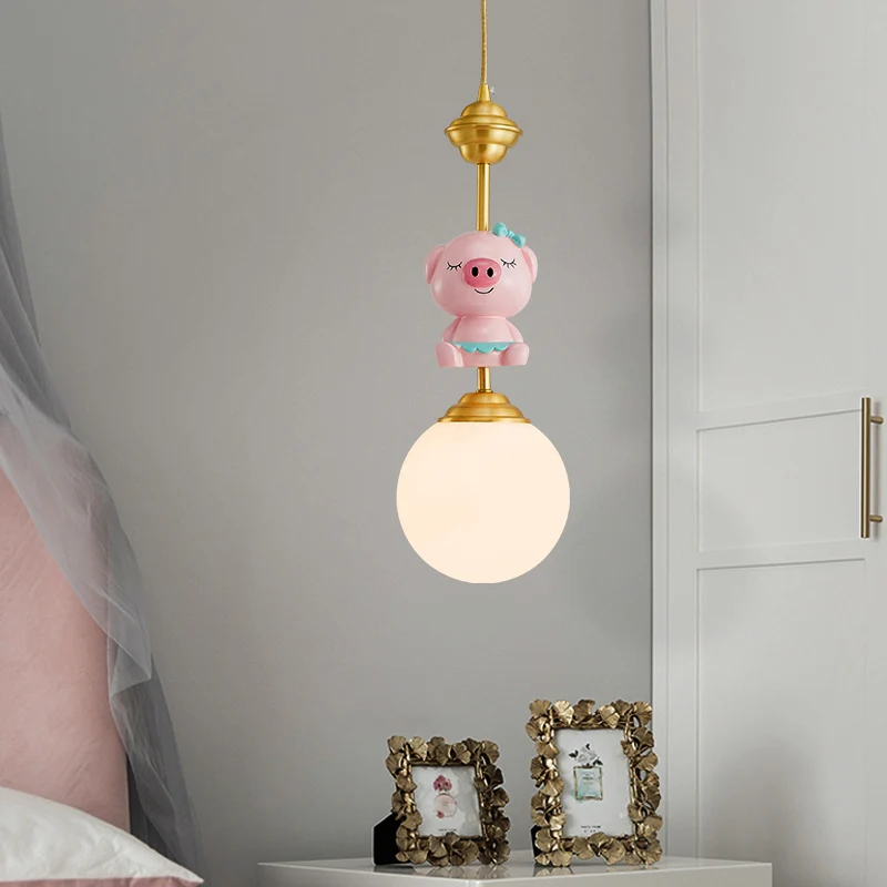Varken hanglamp kinderstijl hars hanglamp met één lamp voor kinderkamer met bol opaal glazen kap goud Clearhalo