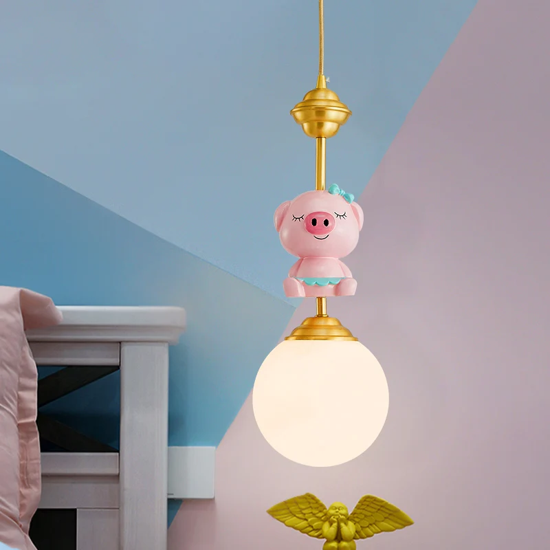 Varken hanglamp kinderstijl hars hanglamp met één lamp voor kinderkamer met bol opaal glazen kap goud Clearhalo